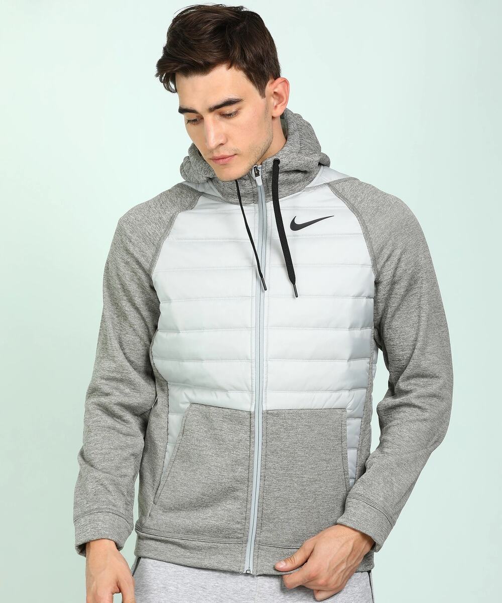 Nike Mens Therma Full Zip Winterized Training Hoodie Jacket Gray Medium Hooded